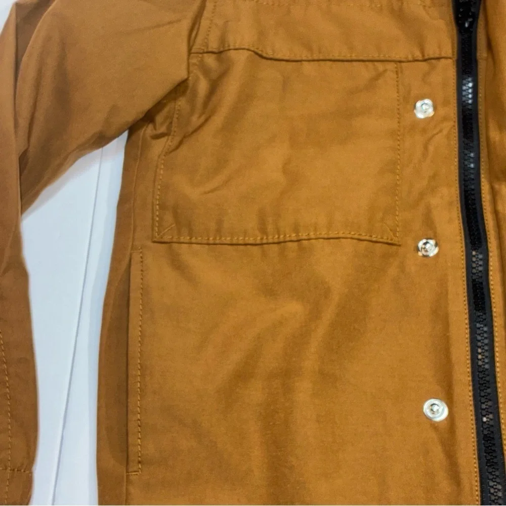 Old Navy Brown Rain Jacket Boys Small (4-6) Utility Snaps Zipper Hood Pockets